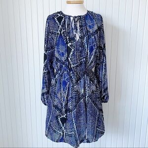 Parker Blue White & Black Dress 3/4 Sleeves Size Medium